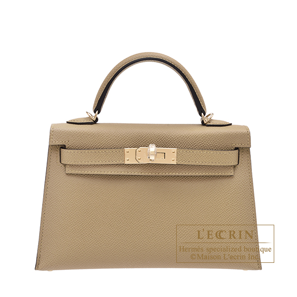 Hermes Kelly bag mini Sellier Poussiere Epsom leather Champagne