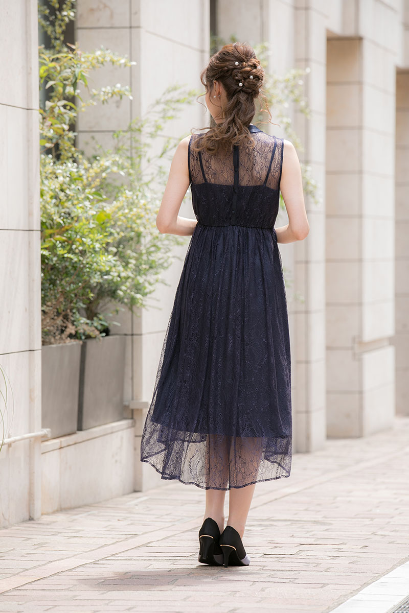 ネイビーの総レースドレス | Dorry doll | M | 結婚式パーティーの