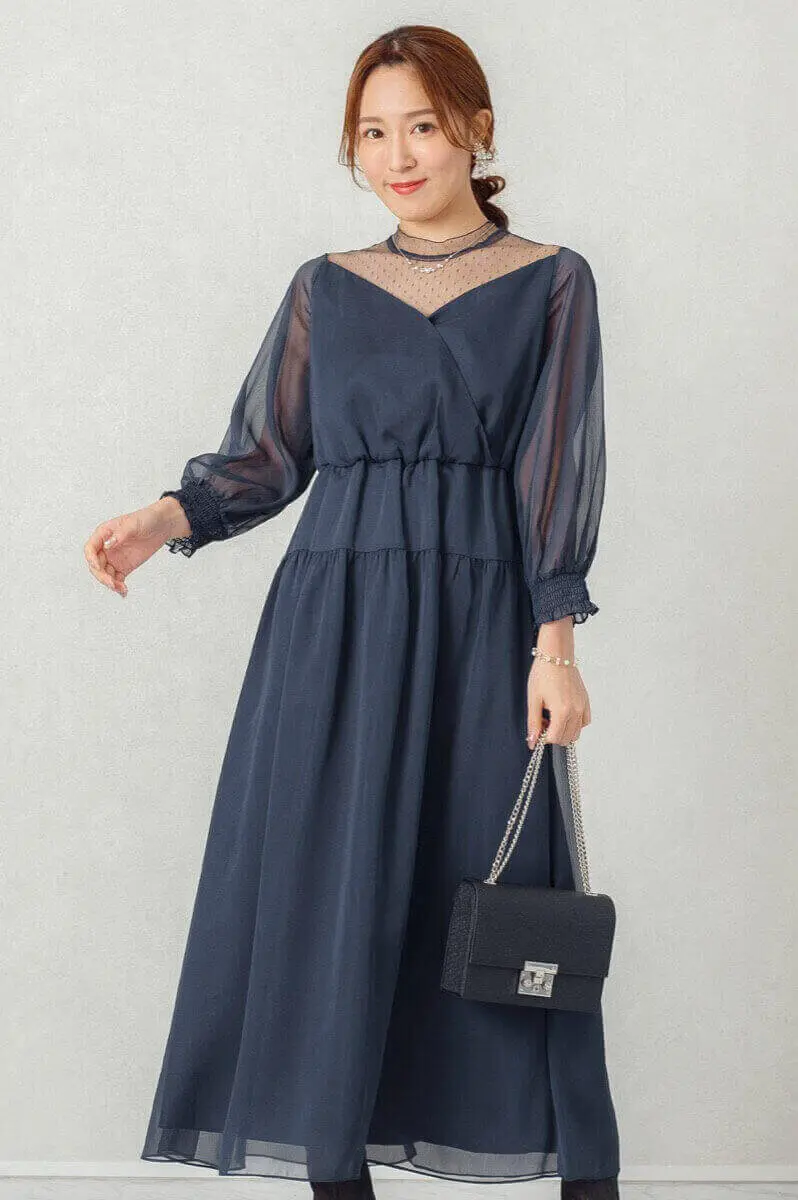 ネイビーのドットチュールシフォンドレス | Dorrydoll | M | 結婚式
