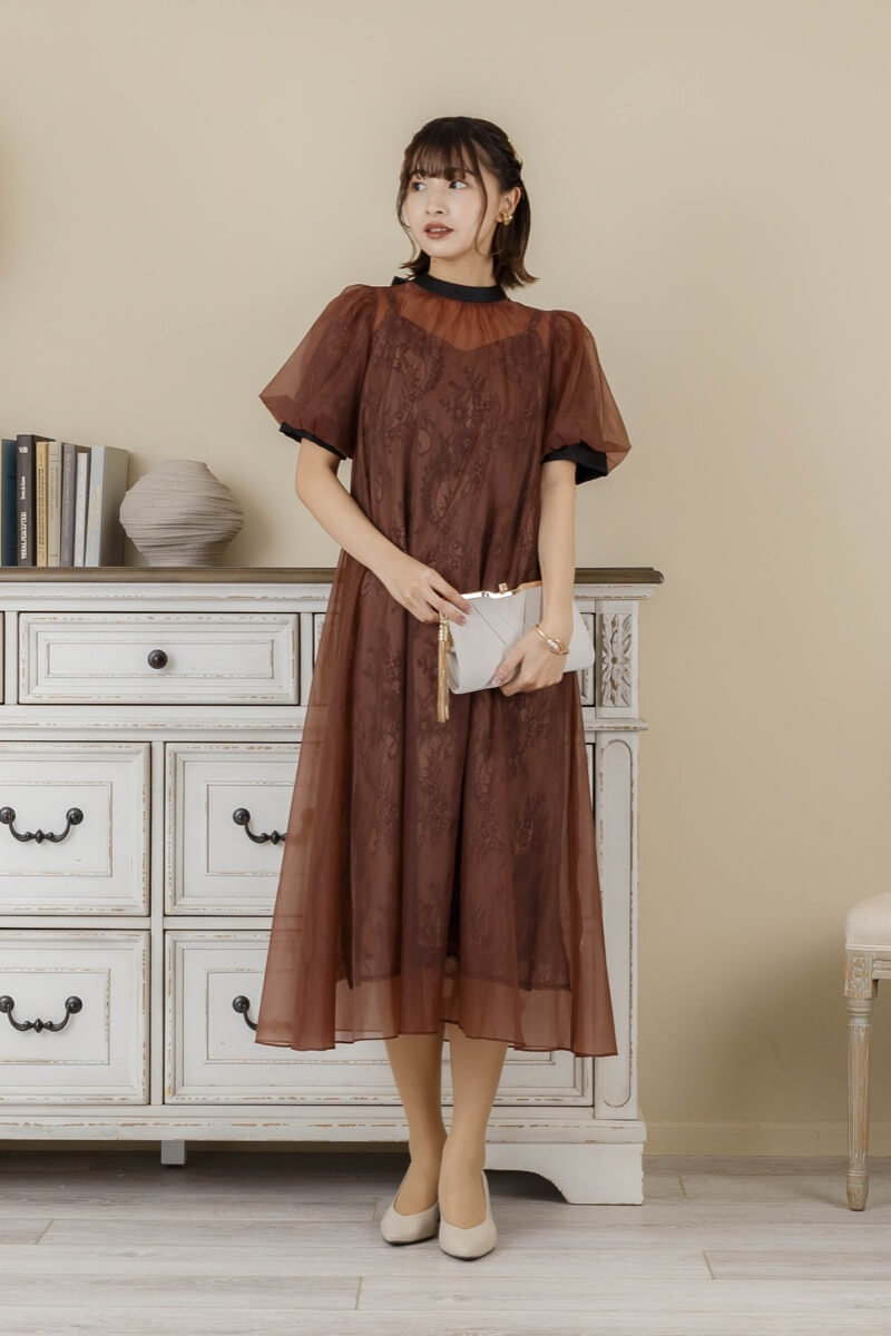 ブラウンのシアーAラインドレス | Dorry doll | M・マタニティ可