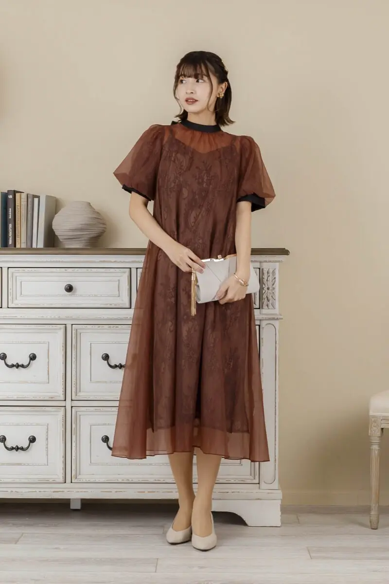 ブラウンのシアーAラインドレス | Dorry doll | M・マタニティ可