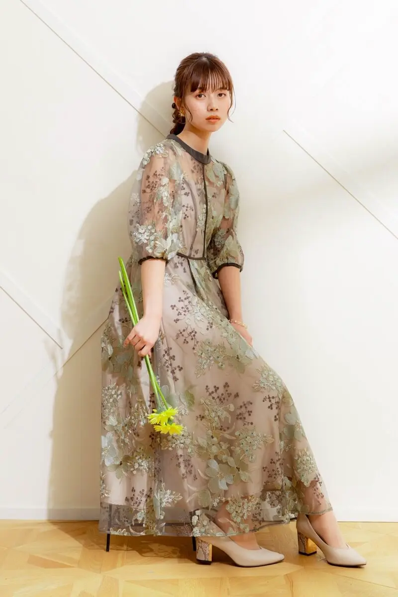 グリーンのフラワーエンブロイダリードレス | Dorry doll | M | 結婚式