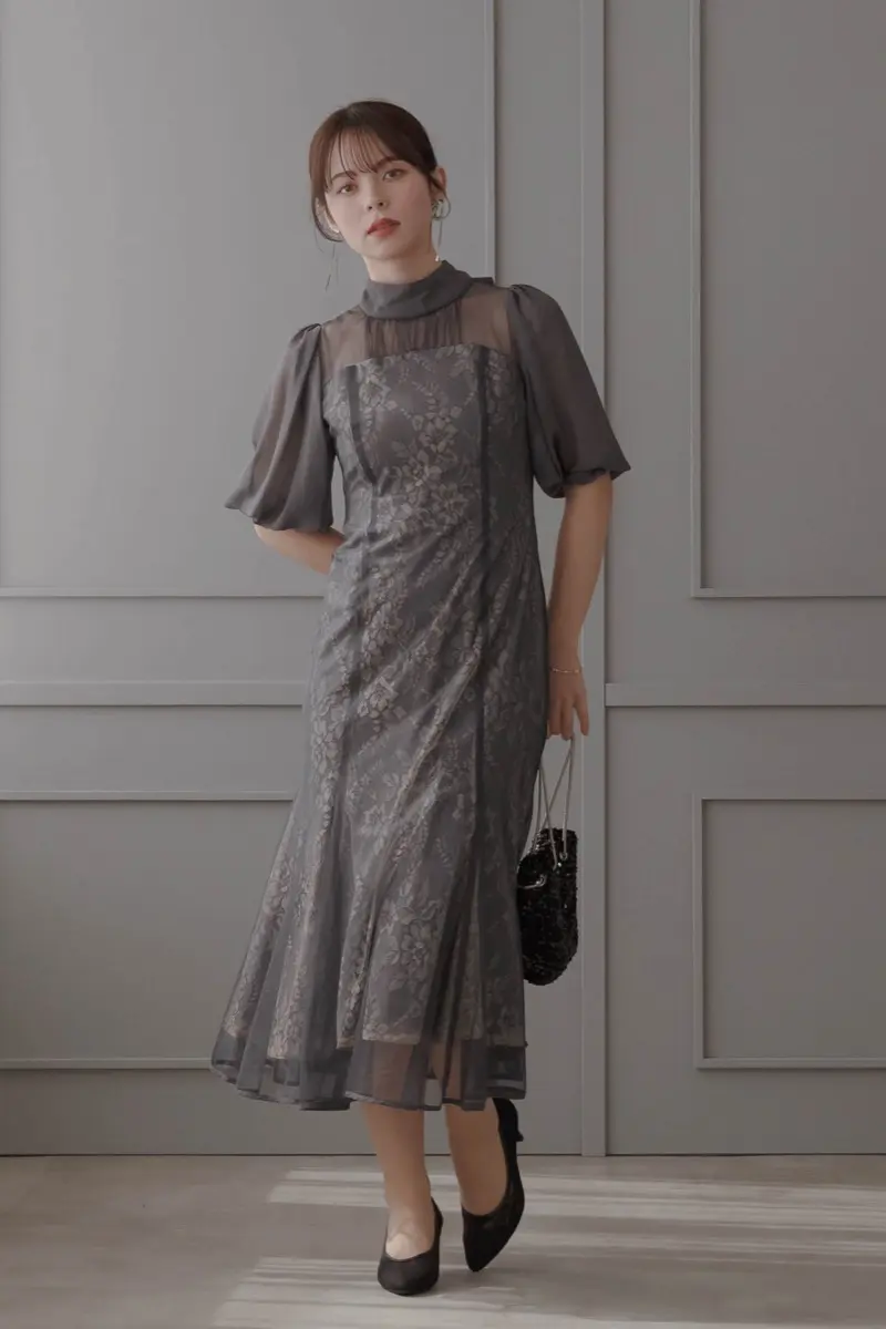 グレーのシアーパフスリーブドレス | Dorry doll | M | 結婚式