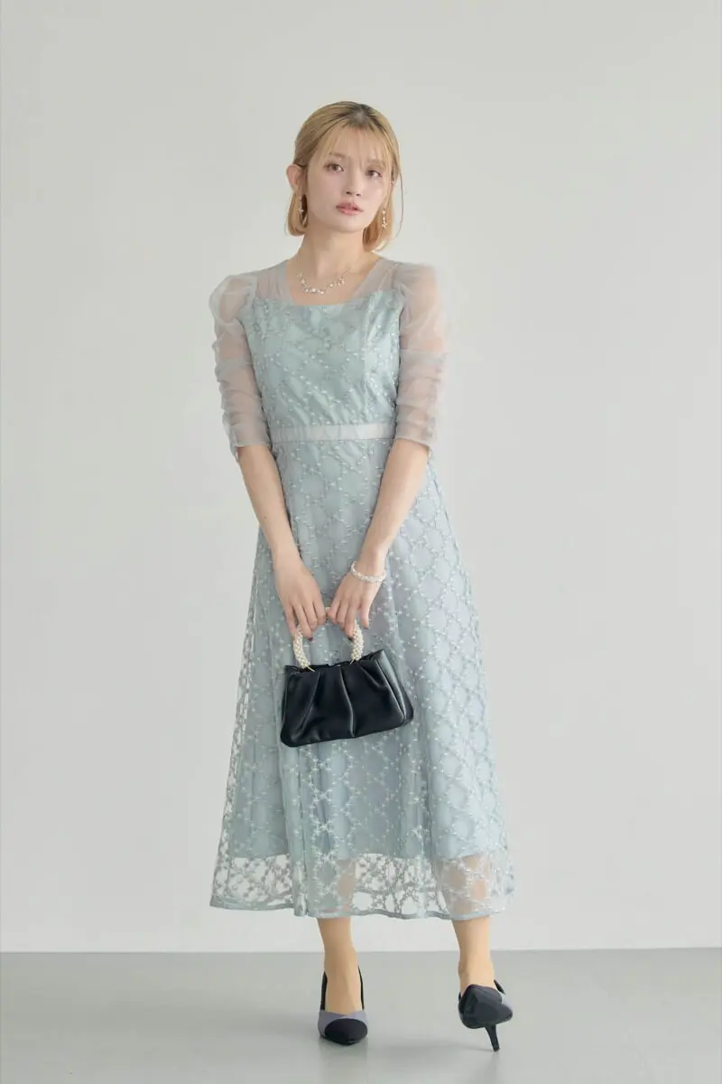 グレーのダイヤフラワーレースドレス | Dorry doll | M | 結婚式