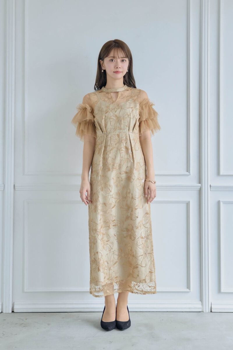 イエローのスパンコール刺繍レースドレス | ANDRESD | M | 結婚式