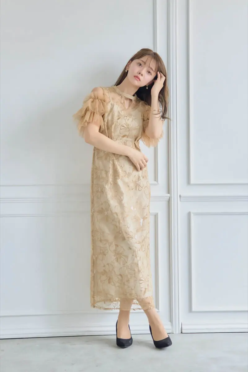 イエローのスパンコール刺繍レースドレス | ANDRESD | S | 結婚式