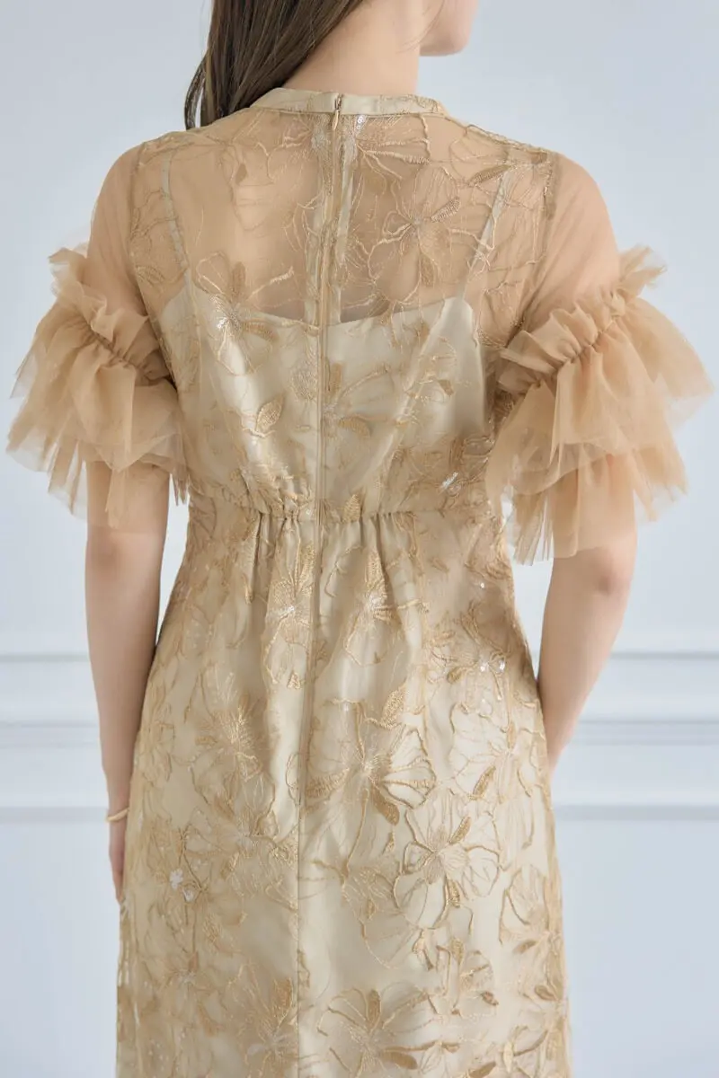 イエローのスパンコール刺繍レースドレス | ANDRESD | M | 結婚式