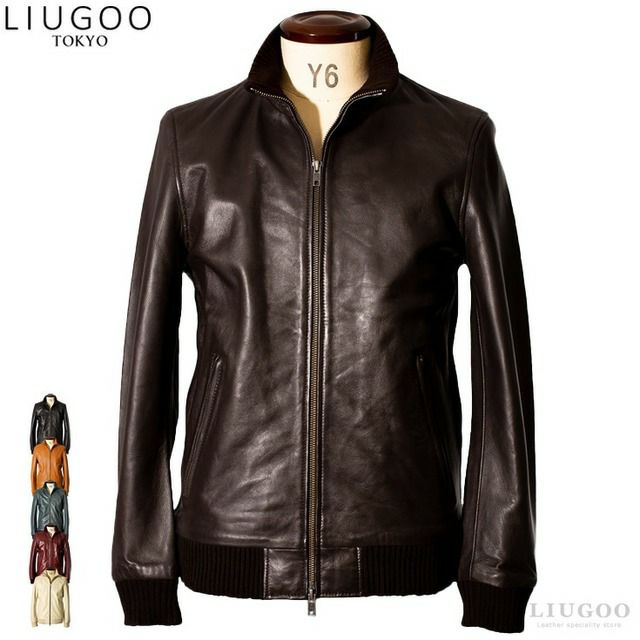 LIUGOO 本革 レザートラックジャケット ジャージ メンズ リューグー