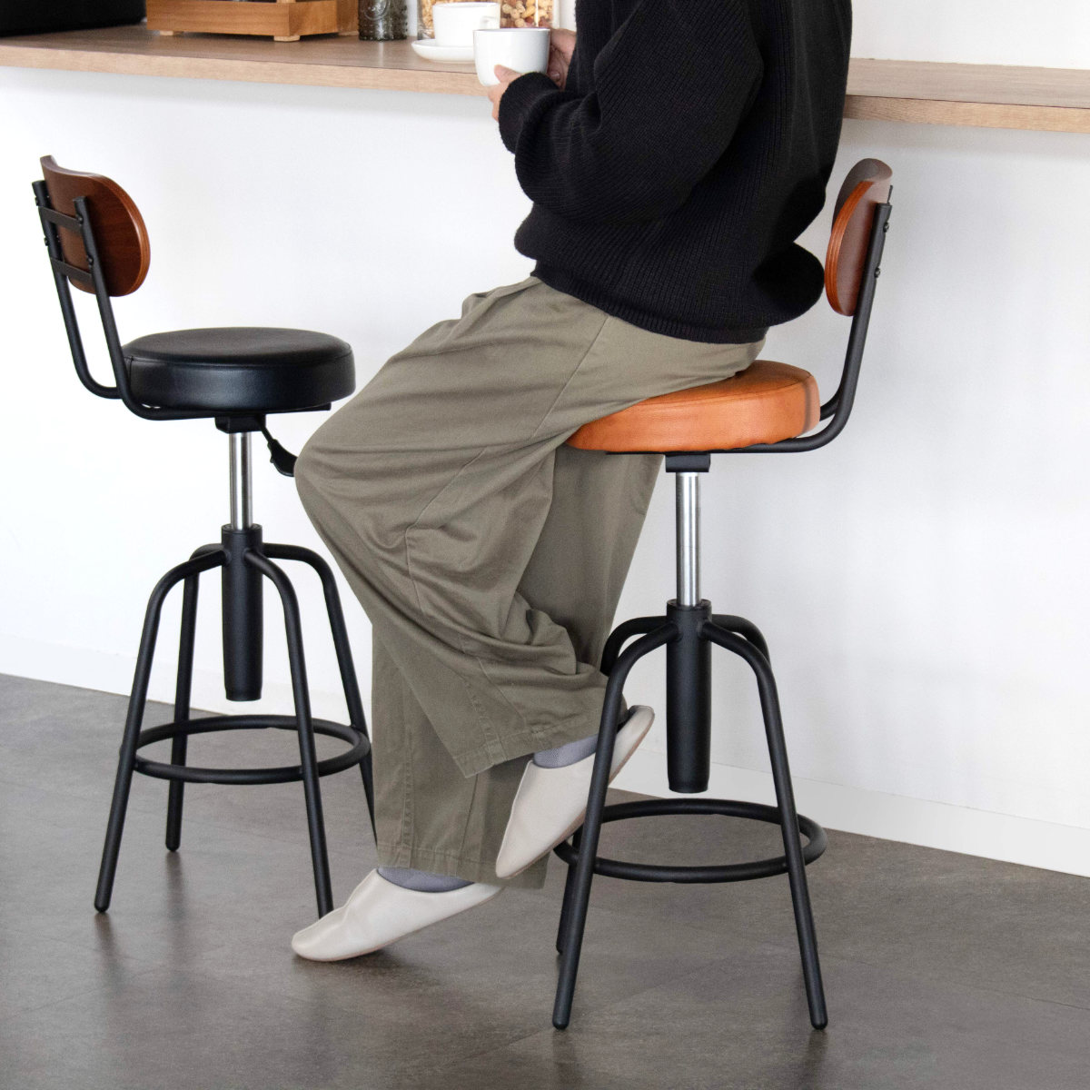 カウンターチェア 2脚セット 座面高61～71cm 回転 タムチェア （ バー