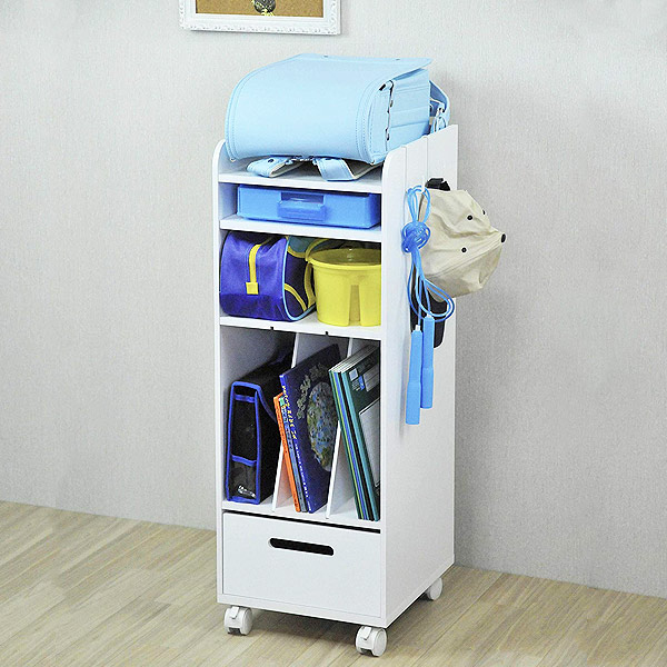 ランドセルラック スリム 幅30cm ホワイト 完成品 キャスター付き 日本