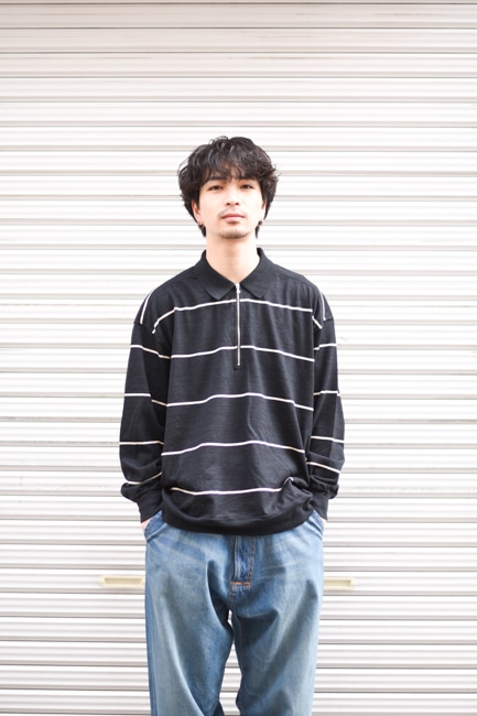 blurhms[ブラームス] C/NAPP Border Collared Harf-zip