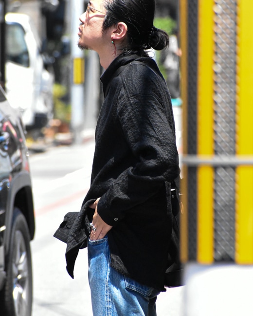 山内 ウールキュプラ・ランダムシャドーストライプシャツ [black stripe]