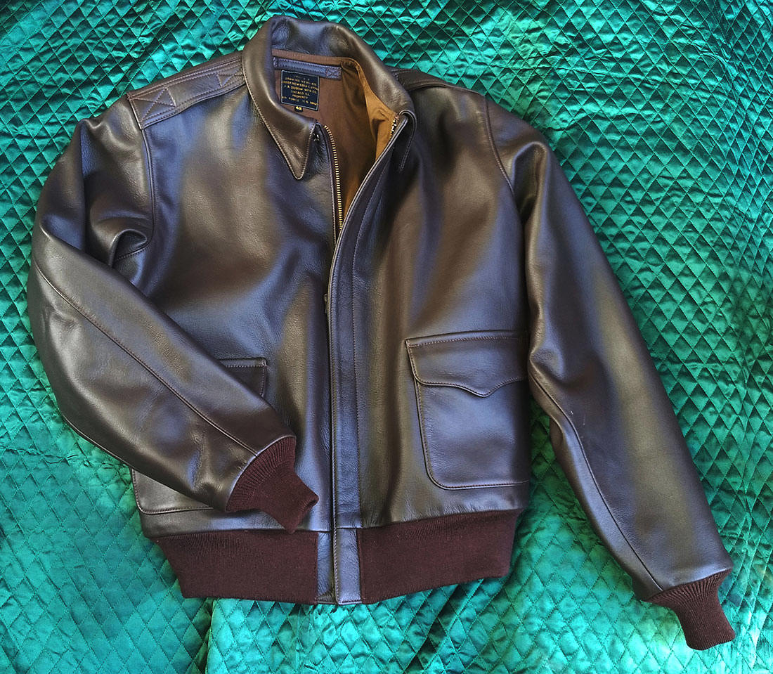 A-2 goatskin leather flight pilot aviator jacket J.A. Dubow