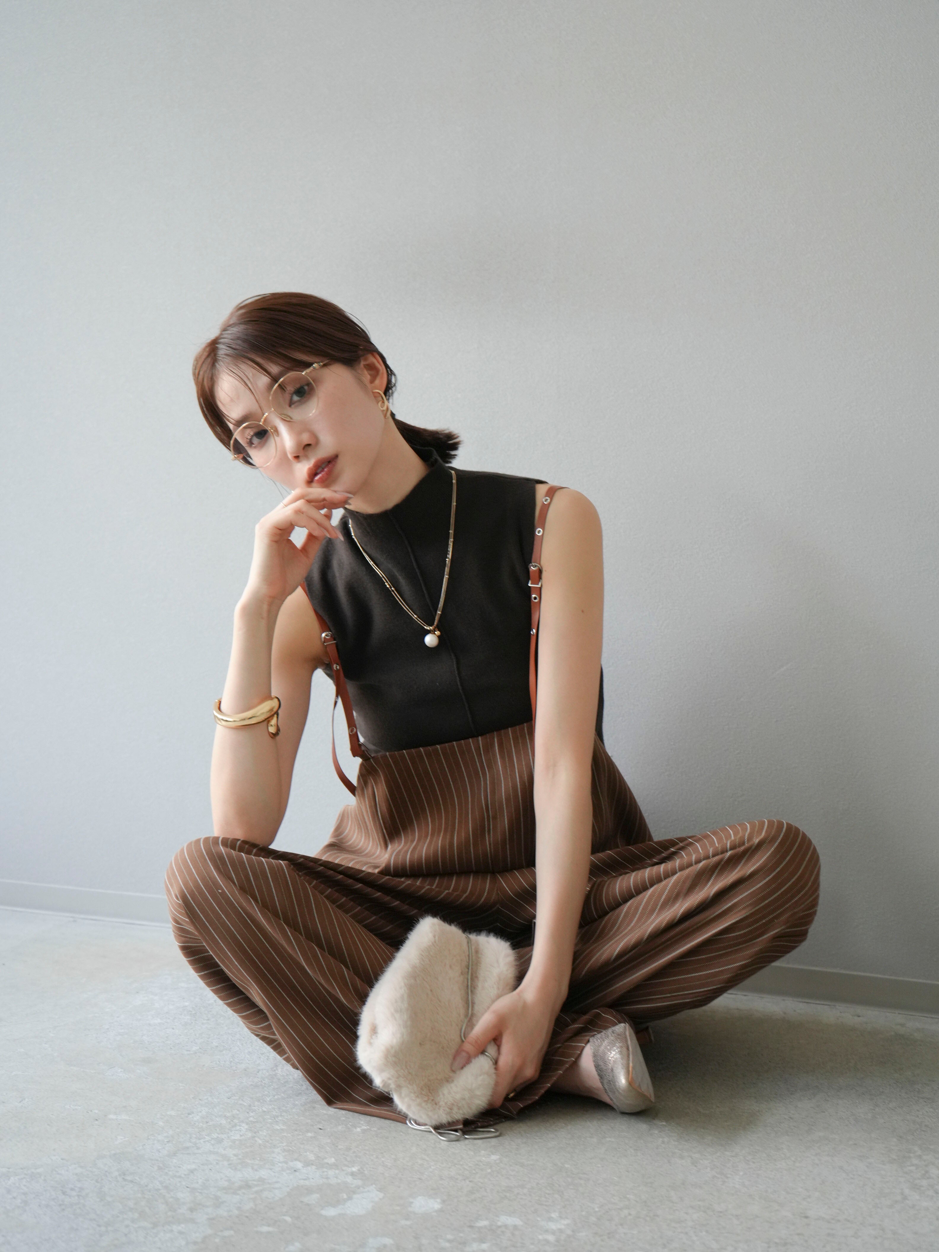 予約]ヘリンボーンストライプサロペット/ブラウン – Lumier