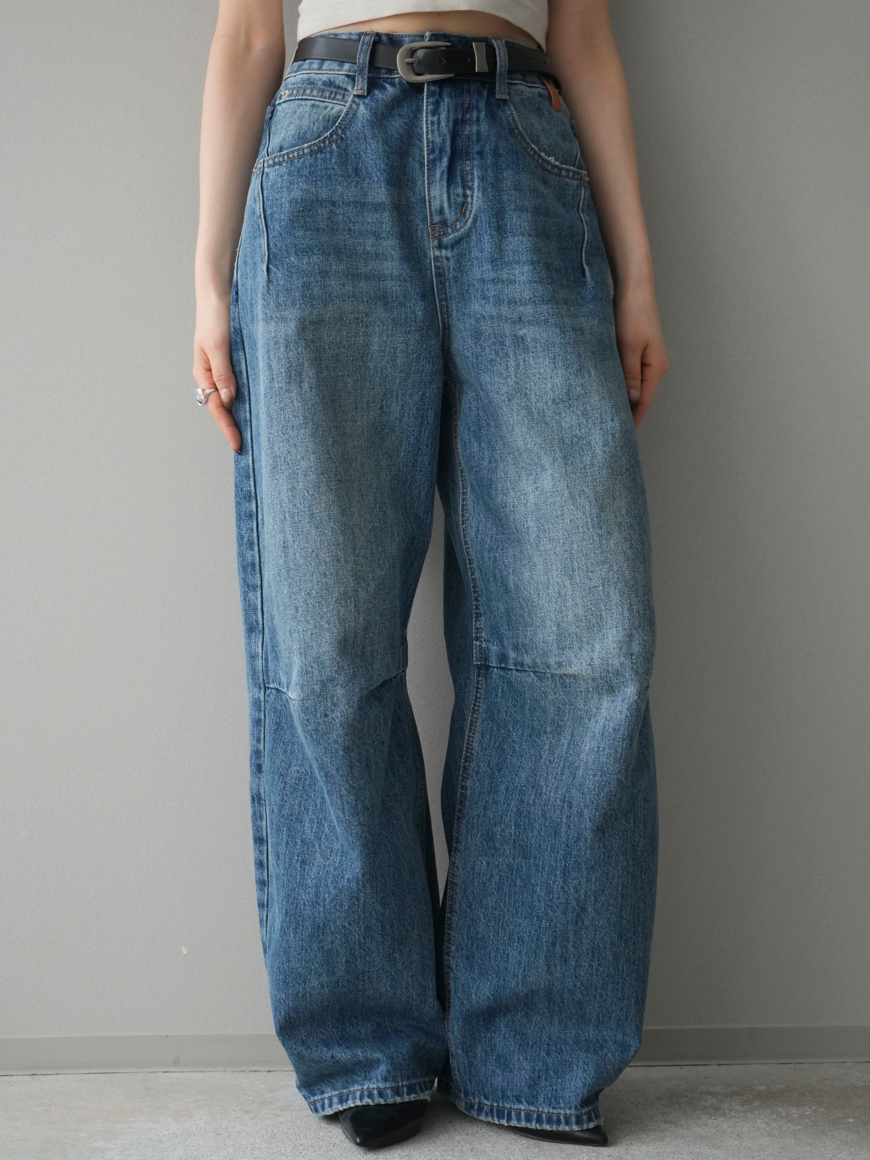 予約]ベルト付3Dカーブワイドデニムパンツ/blue – Lumier