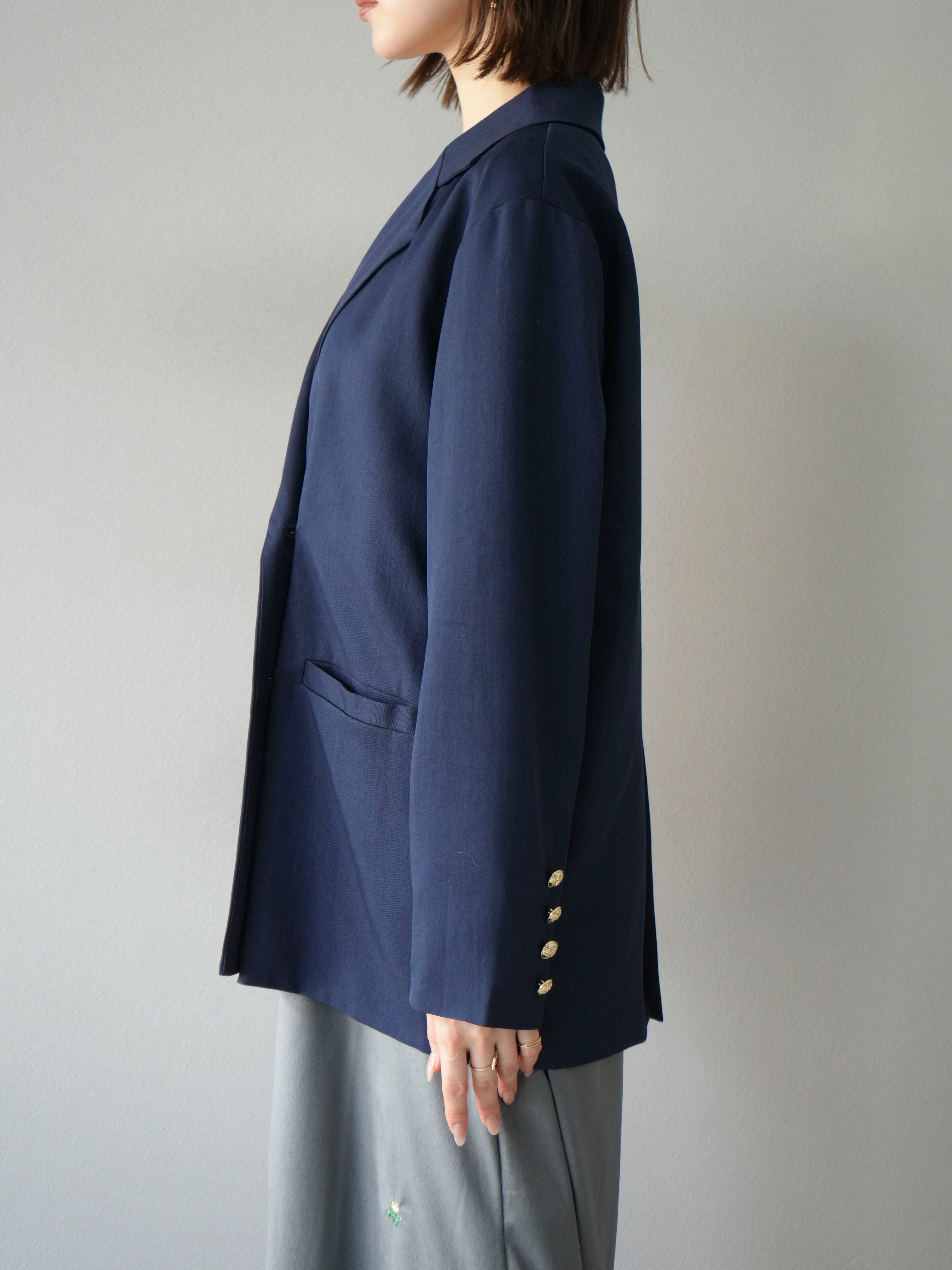 予約]ゴールドボタンツイルダブルテーラードジャケット/ネイビー – Lumier