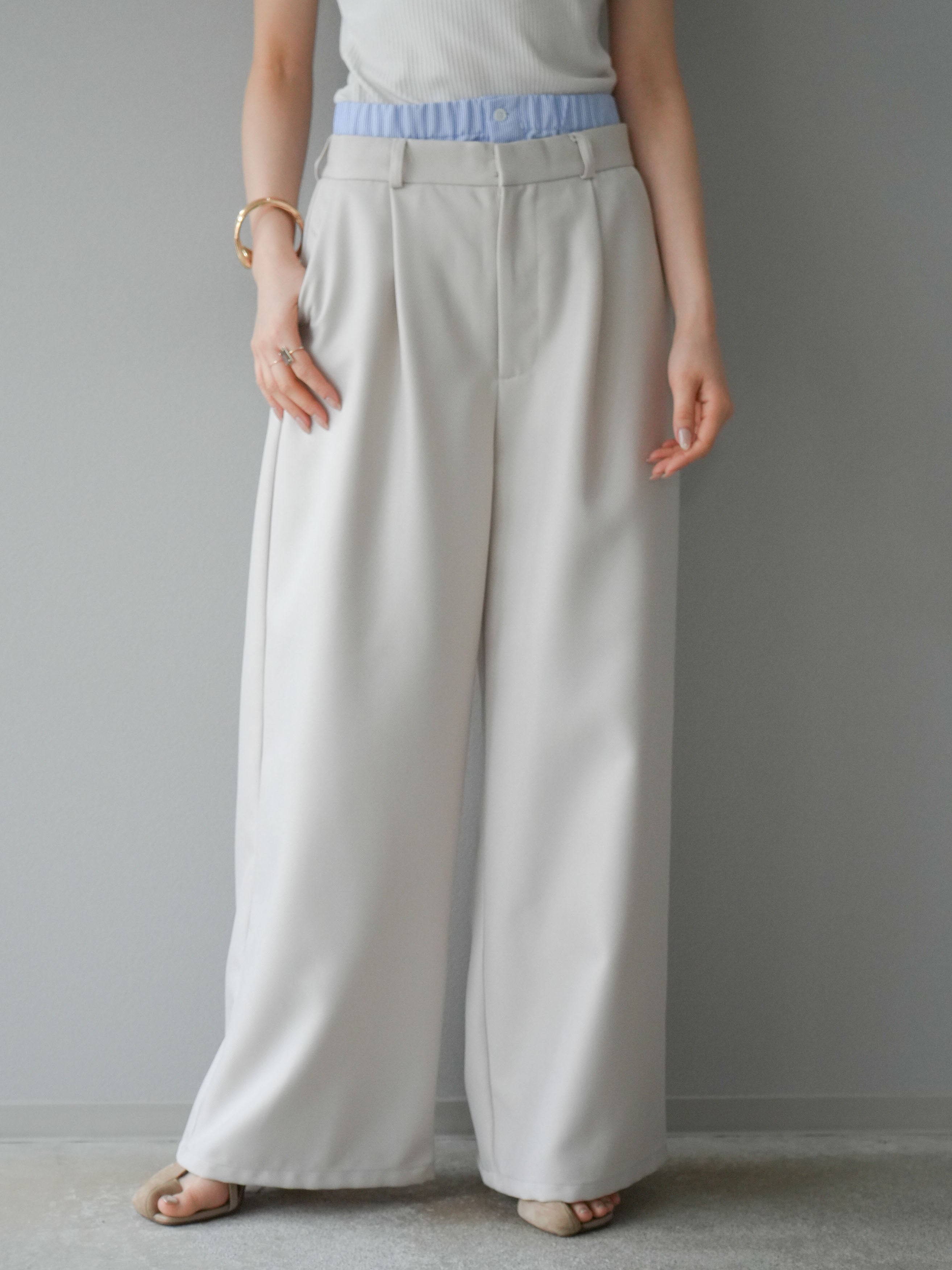 予約]ヘザーツイルダブルウエストワイドパンツ/エクリュ – Lumier