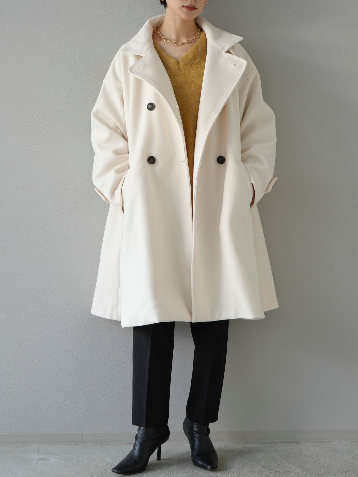 予約]ウールタッチフレアミドルコート/アイボリー – Lumier