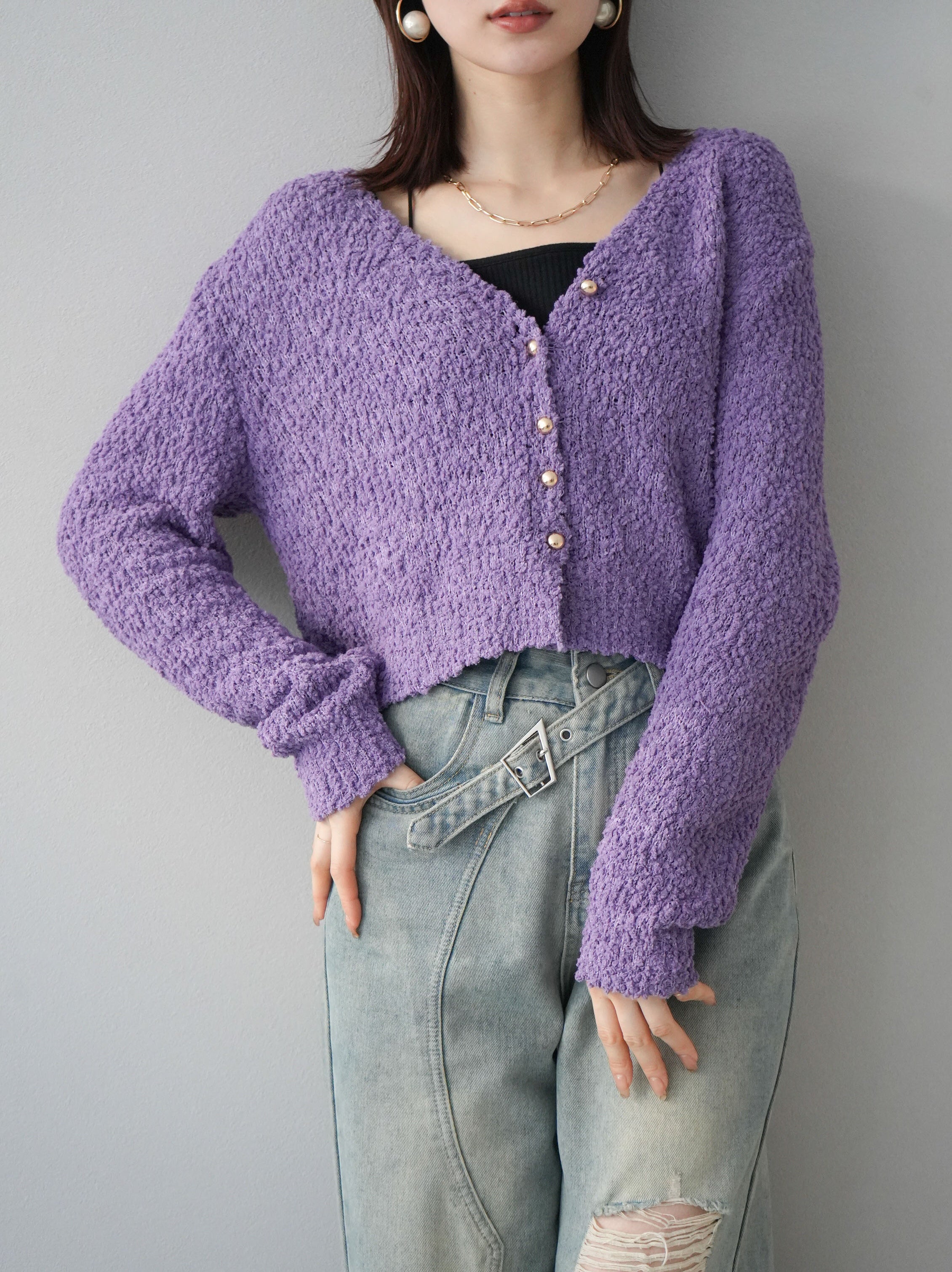 予約]ポコポココンパクトニットカーディガン/ラベンダー – Lumier