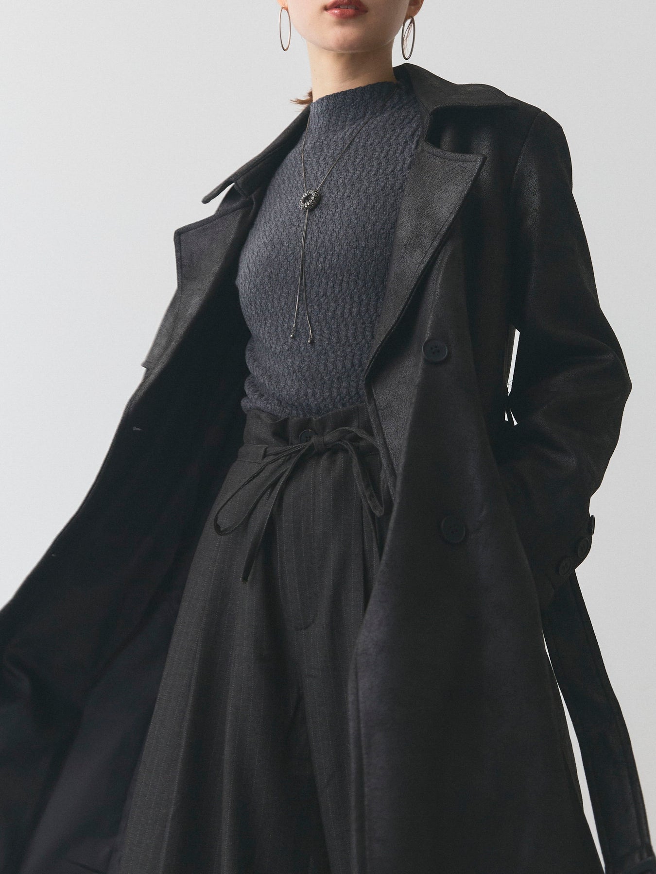 予約]ヴィンテージレザートレンチコート/ブラック – Lumier