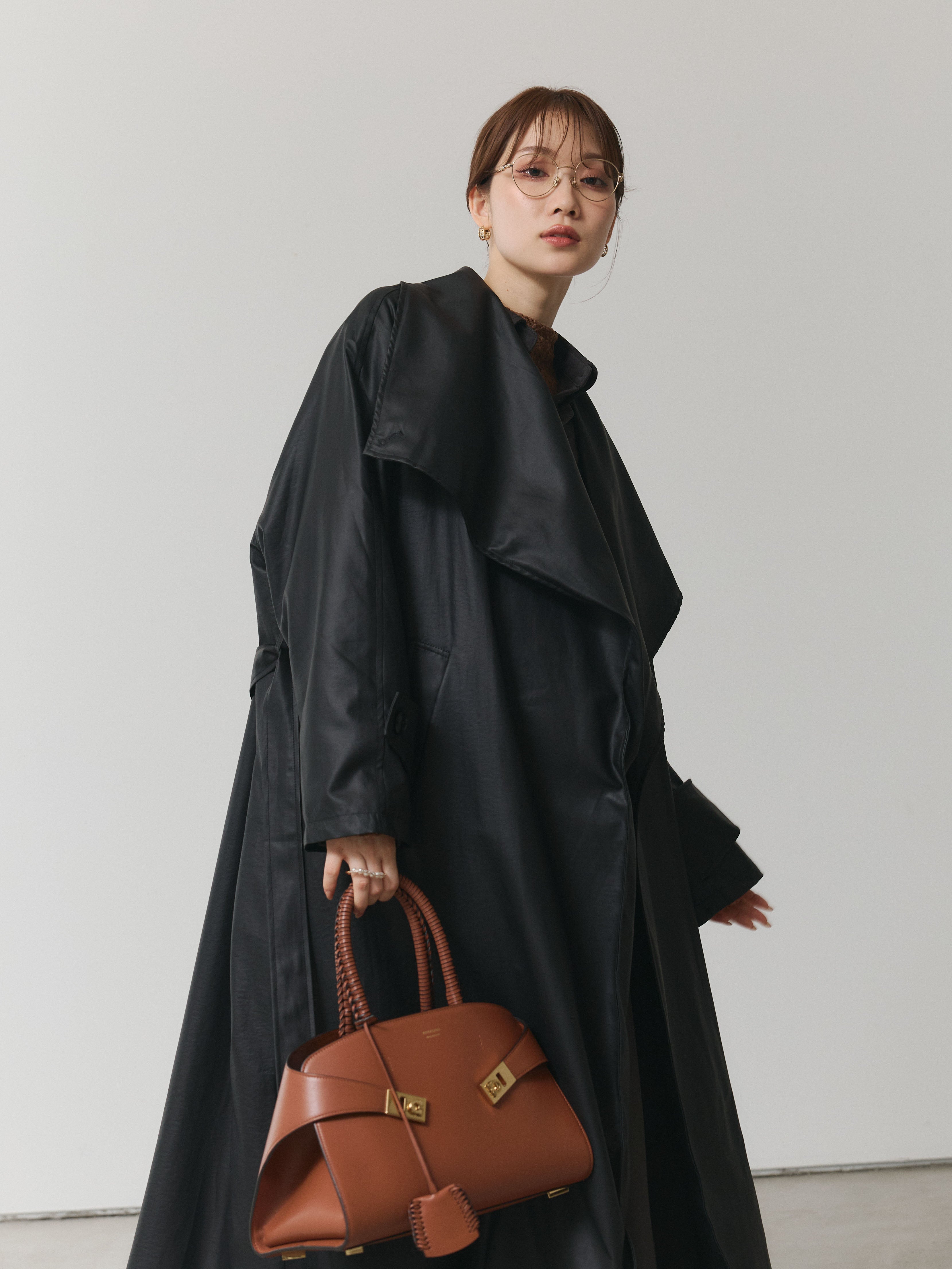 予約]レザーBIGカラーロングコート/ブラック – Lumier