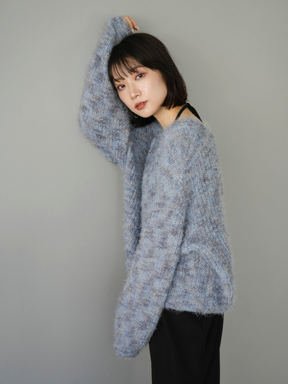 予約]ミックスヤーンメランジシャギーニットプルオーバー/サックス