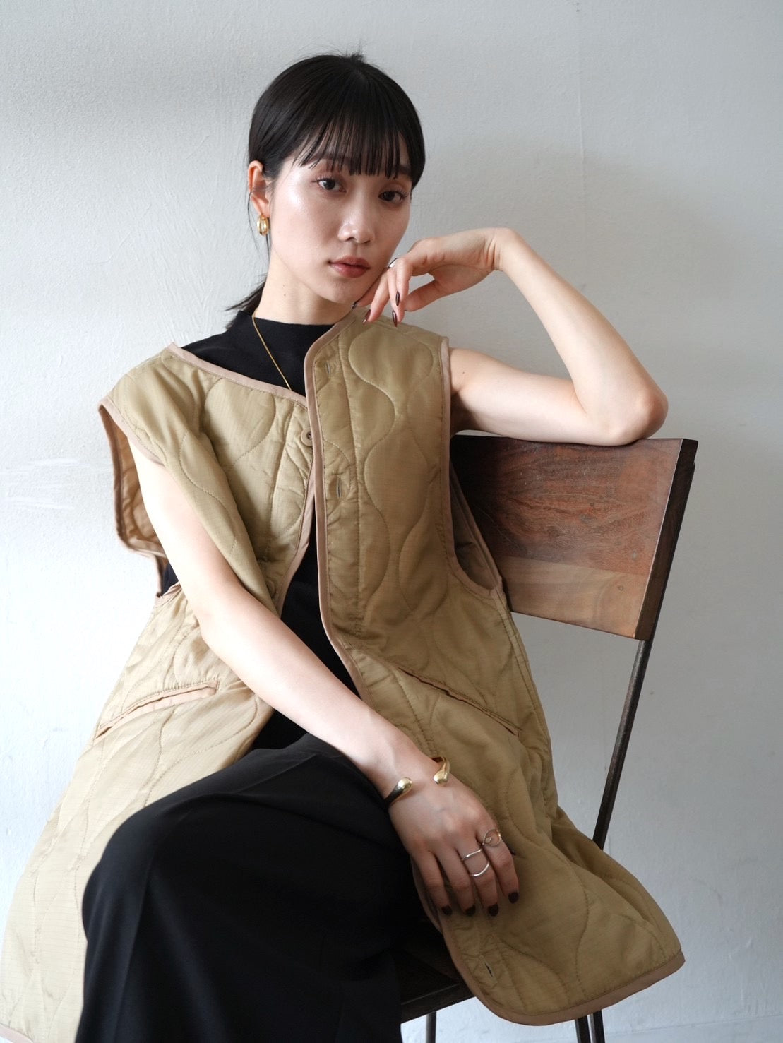 予約]ライナーキルトオーバーベスト/ベージュ – Lumier