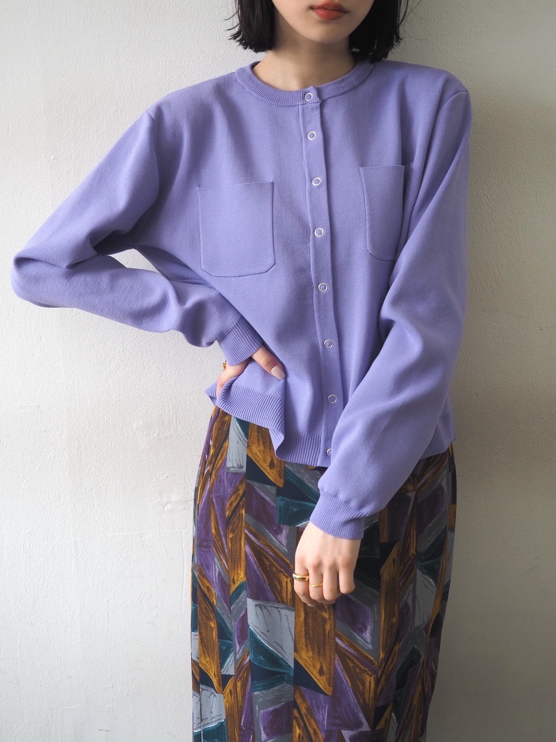 ミラノリブポケットカーディガン/パープル – Lumier