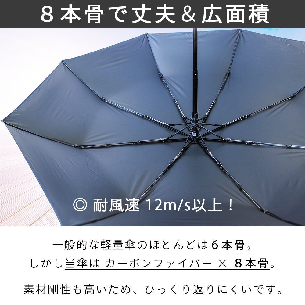 男の日傘】 折りたたみ傘 超軽量 カーボン 晴雨兼用 自動開閉 8本骨