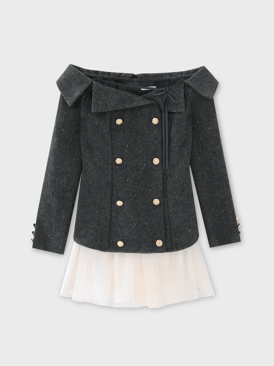 Wool herringbone tulle onepiece(eme10782) – M me eme