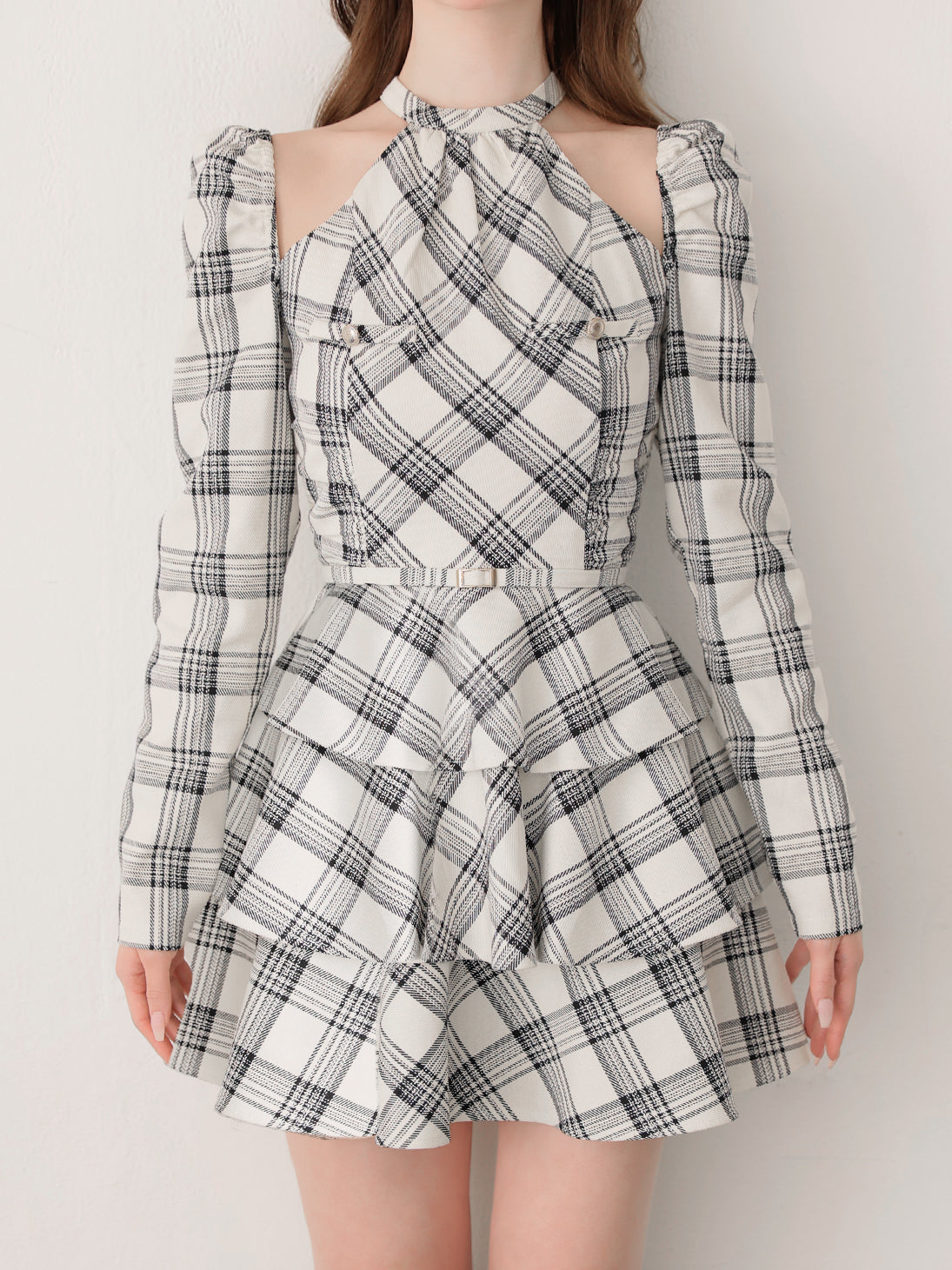 Sleeve halter check mini onepiece(eme10830) – M me eme