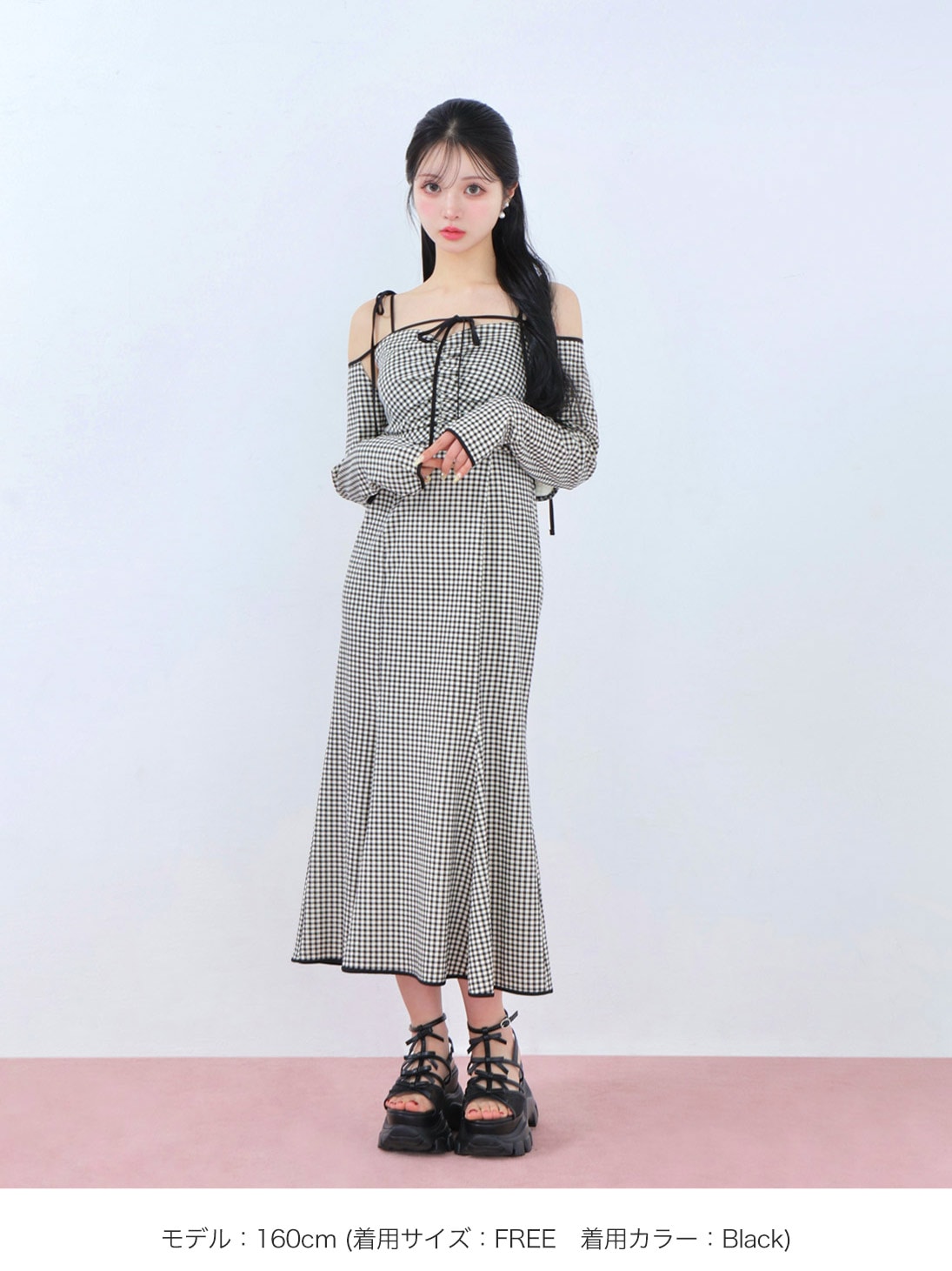 Gingham check ensemble long onepiece(eme10812) – M me eme