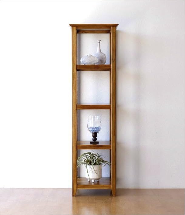 Amazon｜コーナー棚 飾り棚 4段 天然木 チーク無垢材 ディスプレイ