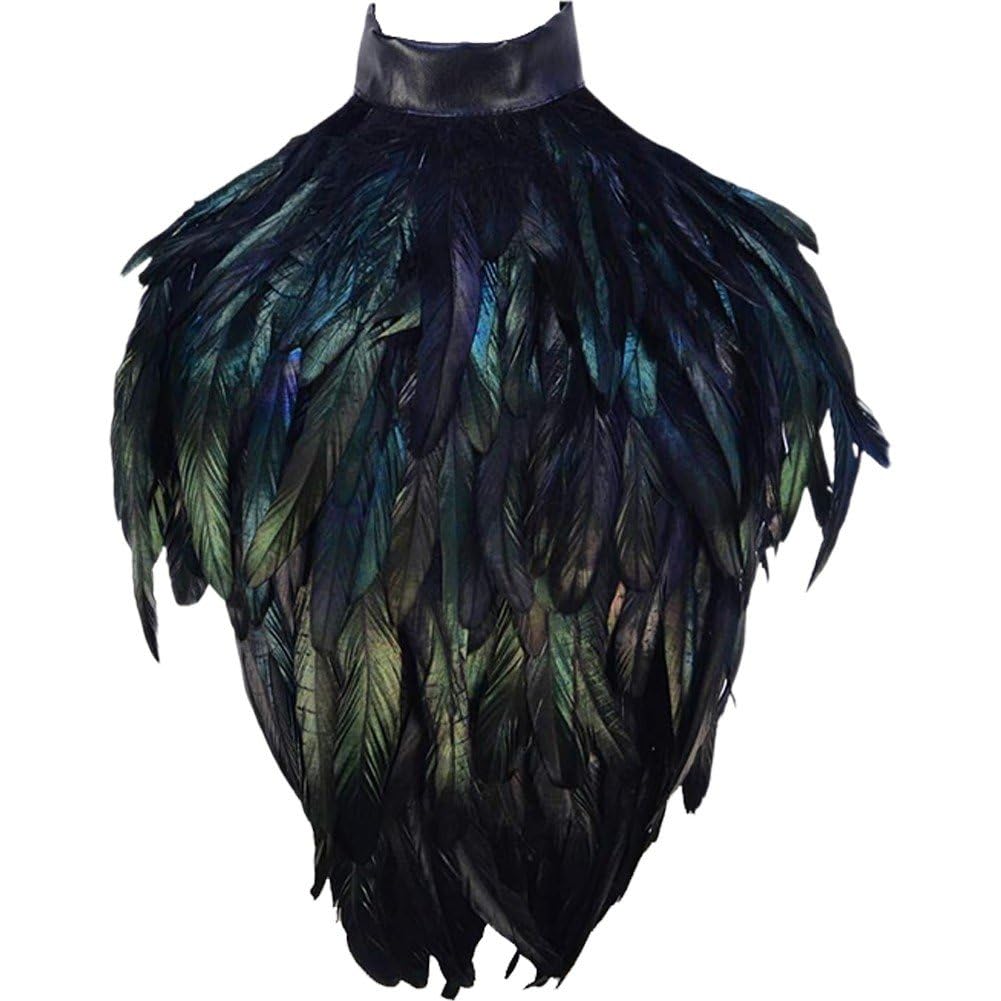 Amazon.co.jp: 人工羽根 フェザーショール カラス 羽 首輪 ケープ