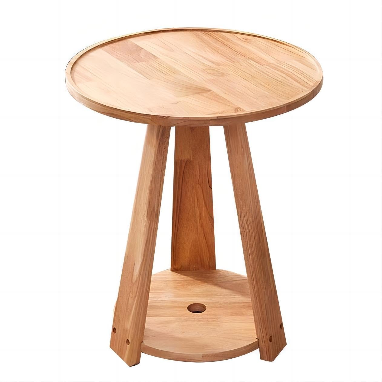 Amazon｜ミッドセンチュリーモダン2層ラウンドサイドテーブル、無垢材