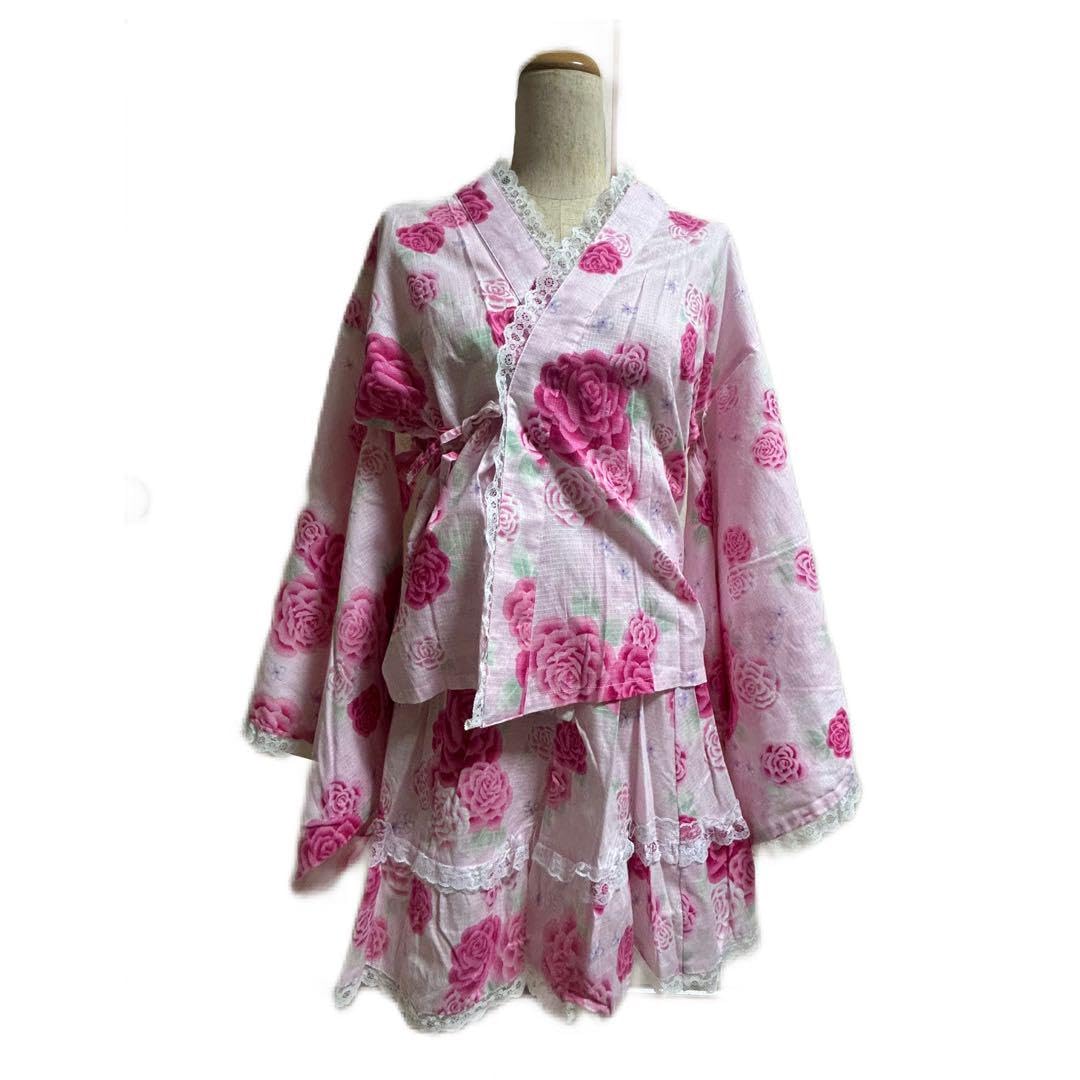 Amazon.co.jp: 浴衣ドレス 160 量産型 ピンク 薔薇 フリル レース