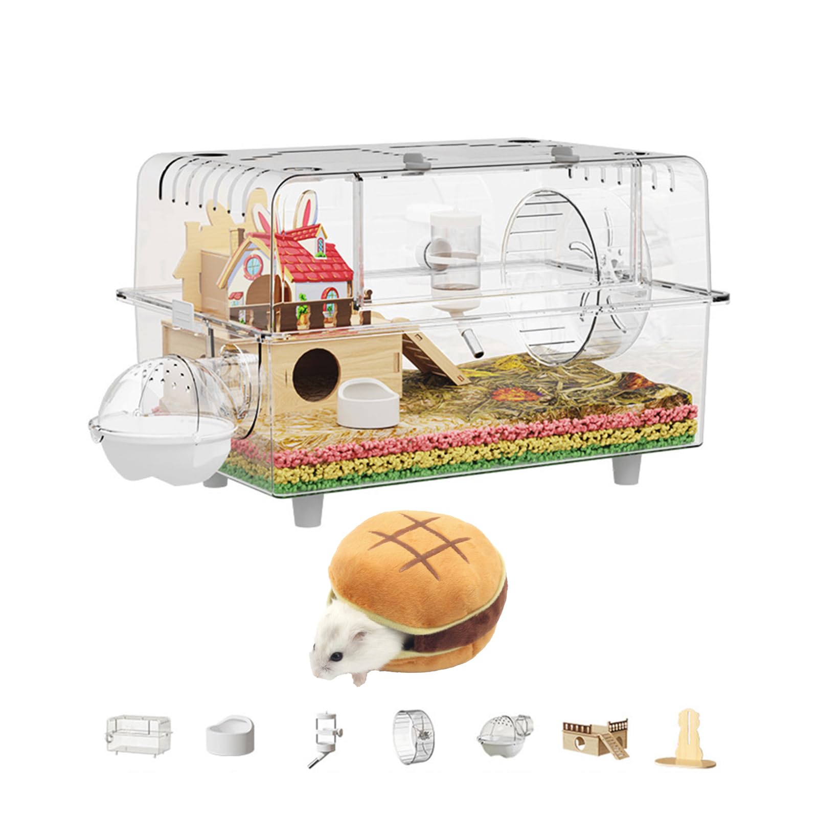 Amazon | ハムスター ケージ 大きい 60cm 透明 ルーミィ 仕切り 2階