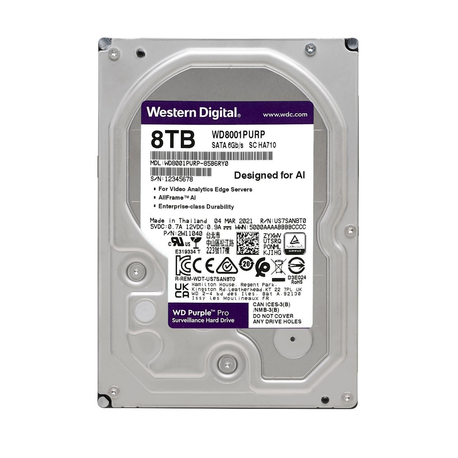 Western Digital 8TB WD Purple Pro Surveillance Internal Hard Drive