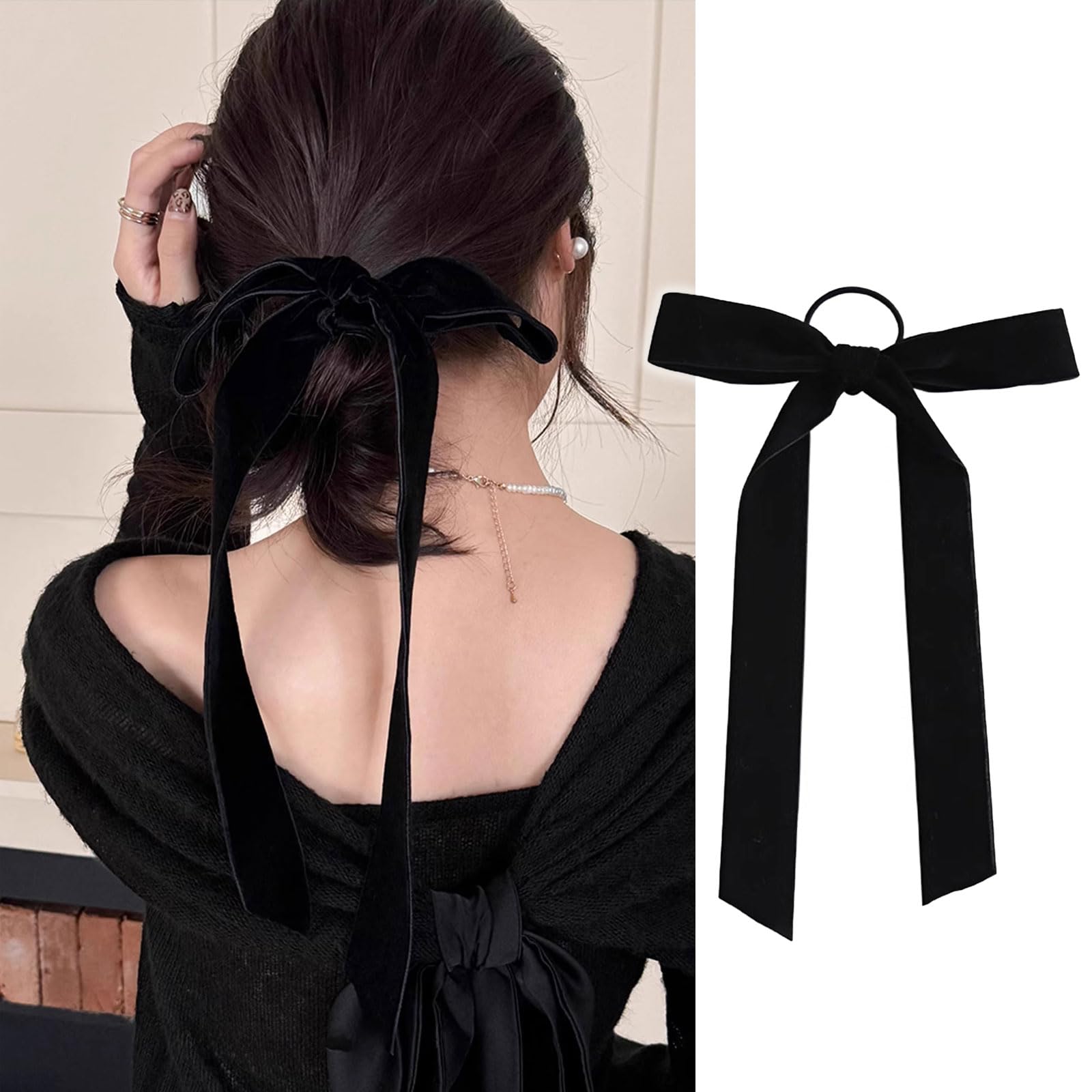Amazon | Sheepyo ベロア リボン ヘアアクセ ヘアゴム 黒 ベルベット