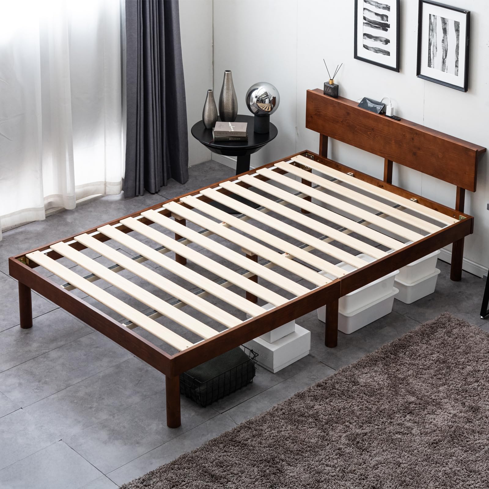 Amazon｜タンスのゲン ベッド ダブル 天然木 北欧パイン材使用 宮棚