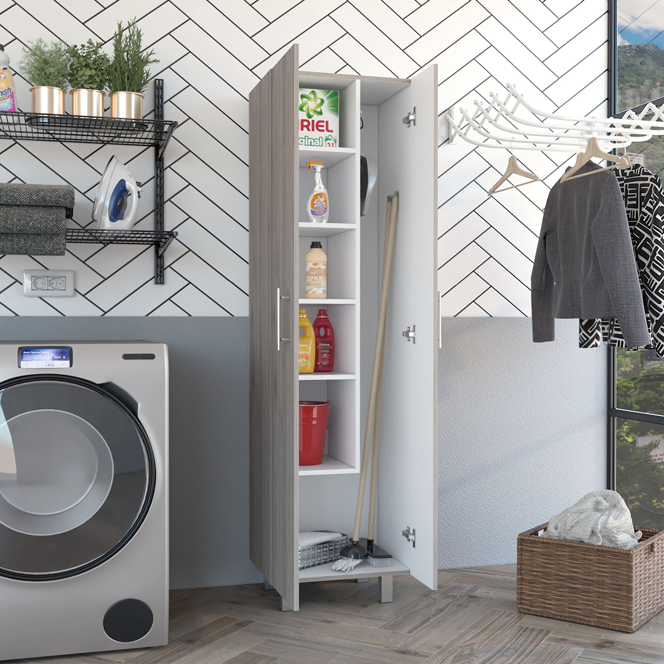 Amazon.com: FM FURNITURE Norway Broom Closet Pantry with 5 Shelves