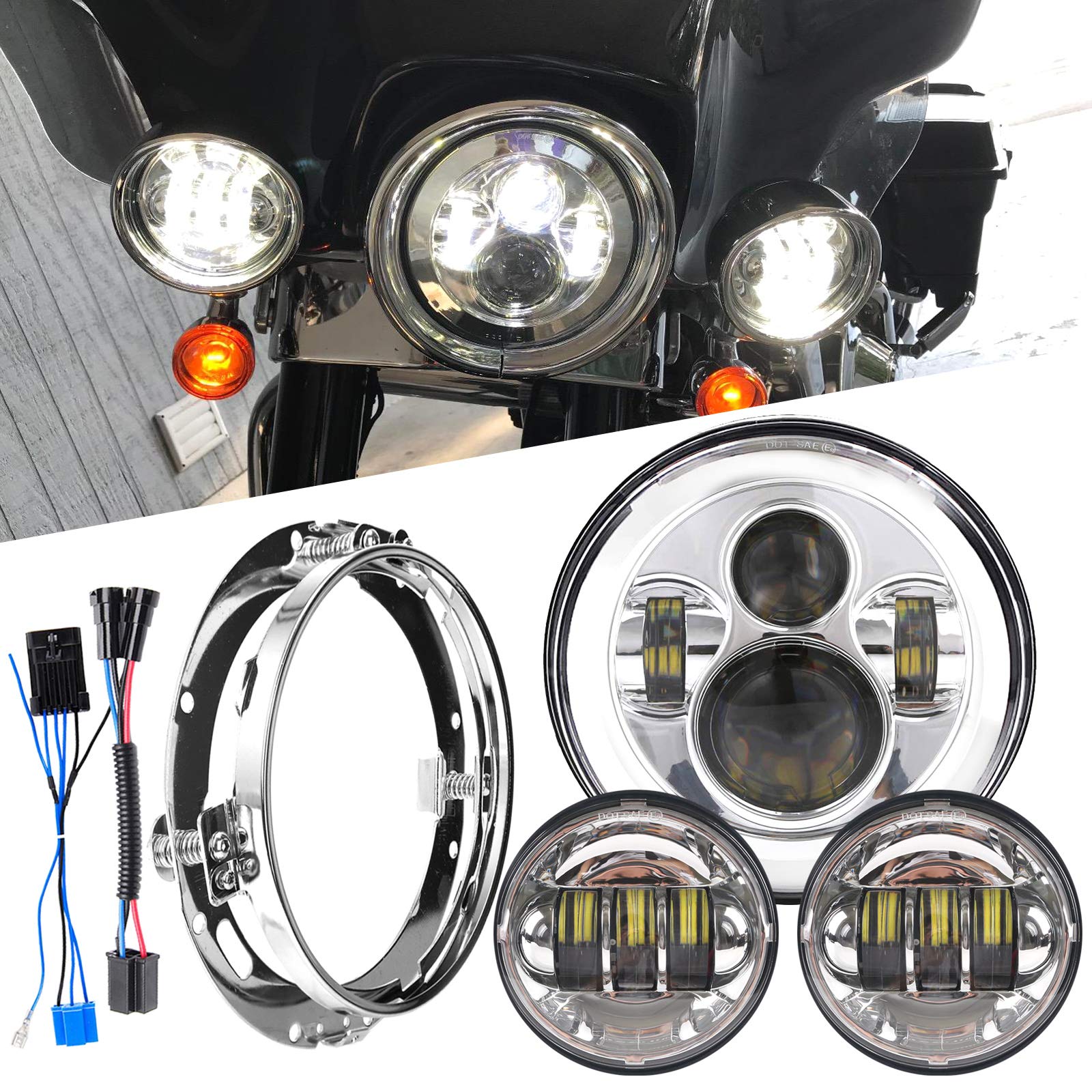 Amazon | オートバイ 7インチLEDヘッドライト 4.5インチフォグ