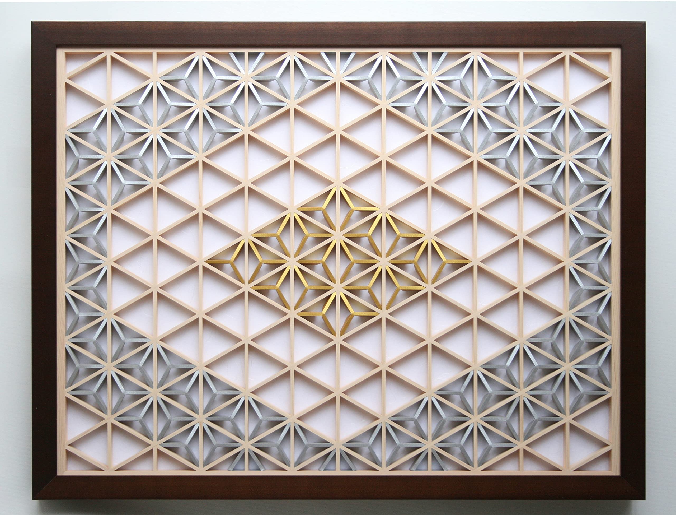 Amazon.co.jp: くみこスタジオ 和風アートパネル 組子色彩葉 金銀