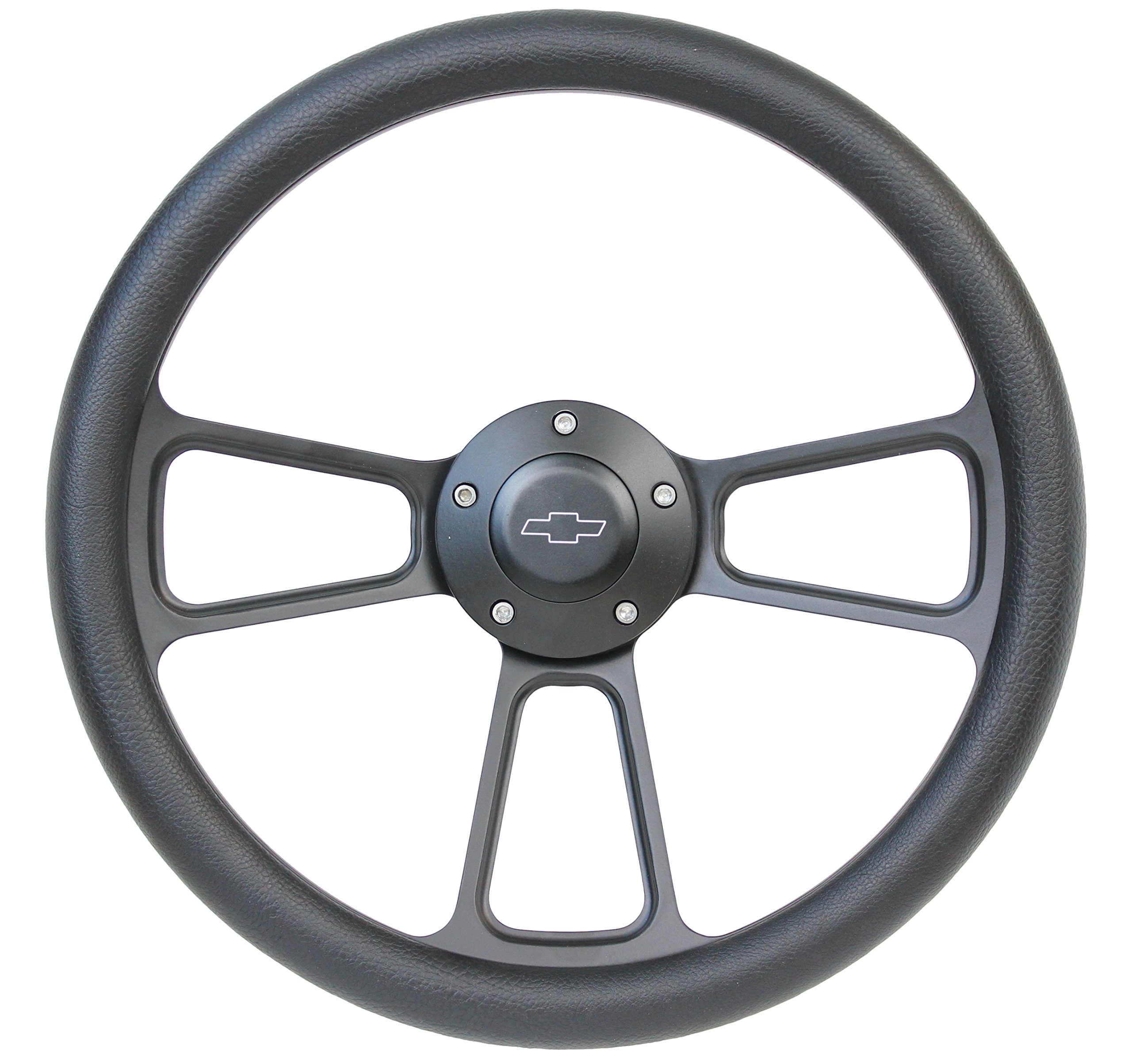 Amazon | 5ボルトブラックステアリングホイール、14インチアルミニウム