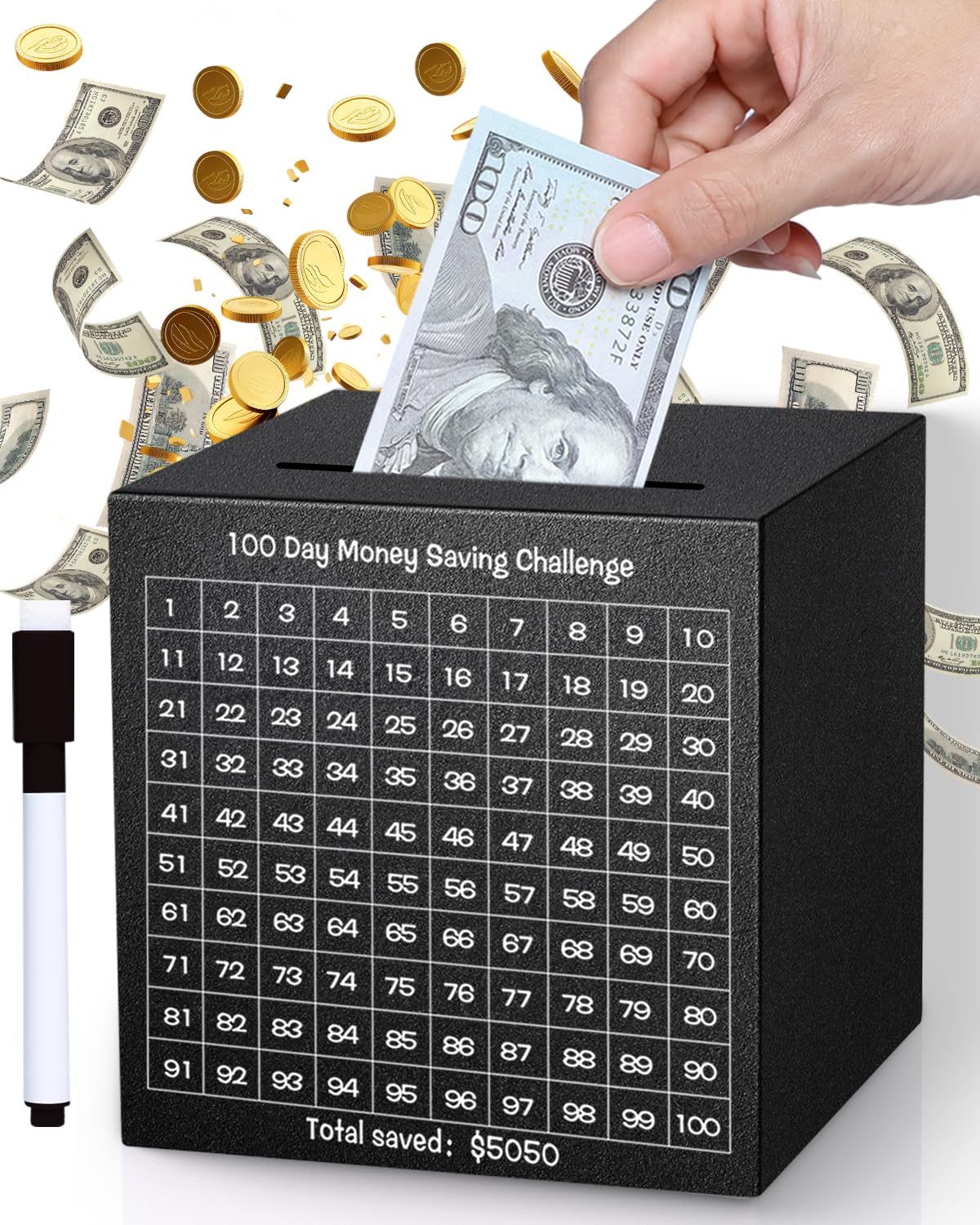 Money Saving Box, Unbreakable Piggy Bank for Adults Save $5,050