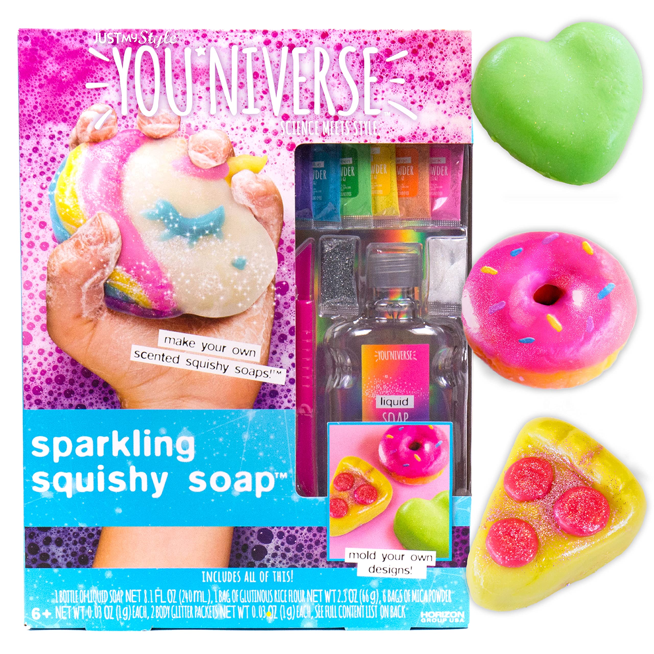 YOUniverse Sparkling Squishy Soaps, Make 5 Fun Shaped Soaps, Fun