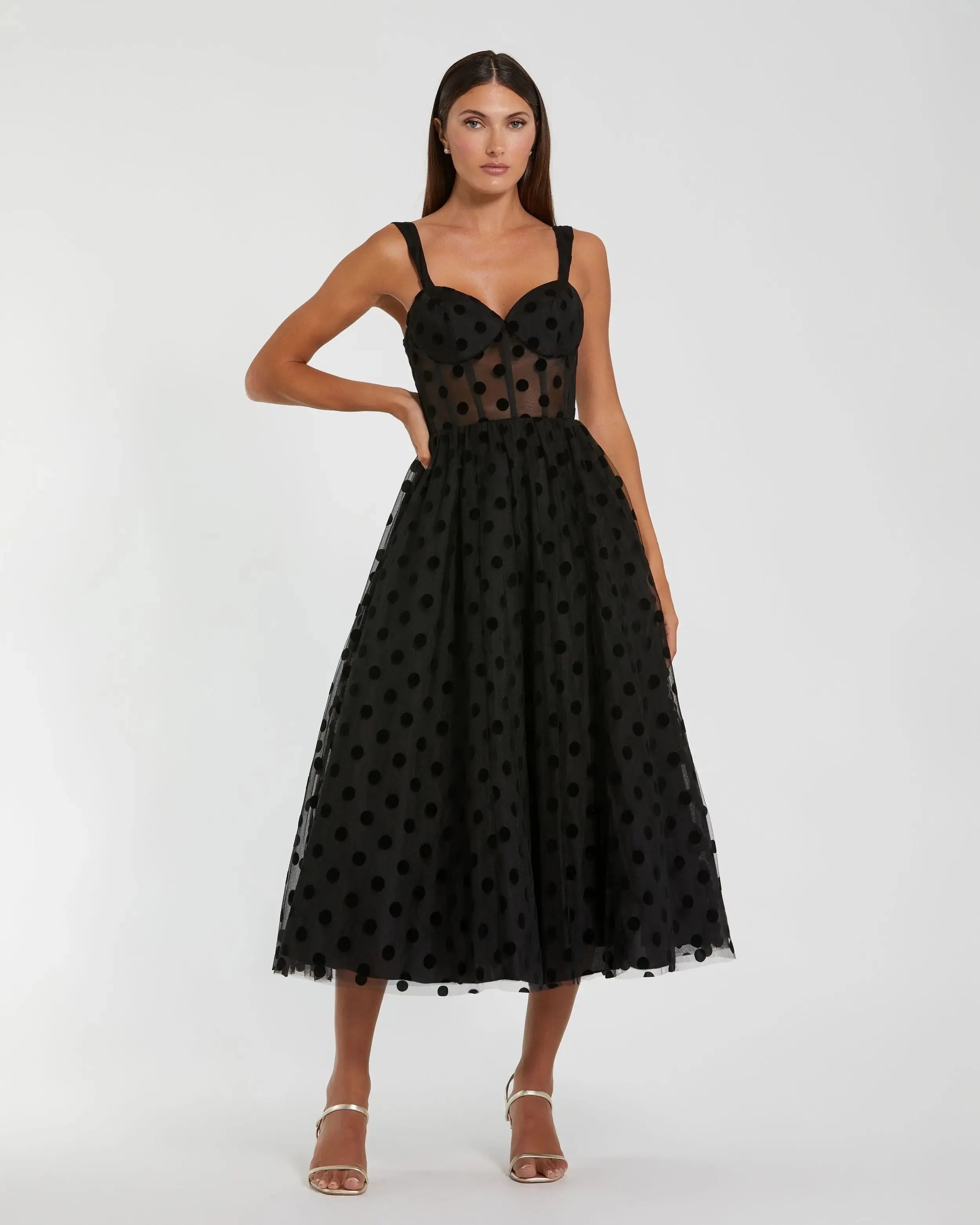 Black Polka Dot Tulle A-Line Midi Dress | Mac Duggal