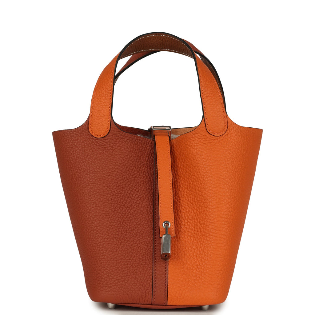 Hermes Picotin Lock 18 Casaque Orange, Cuivre and Gold Clemence Pallad