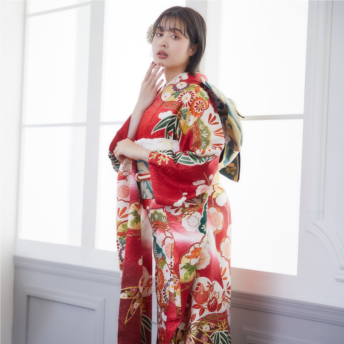 吉澤の友禅 赤 吉澤の本格型友禅 松竹梅（【振袖・袋帯・長襦袢の