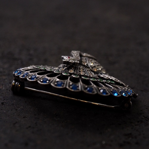 シルバー ペーストガラス ピーコックブローチ